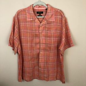 Bobby Jones Shirt Mens XL 100% Linen Orange Plaid Button up Summer